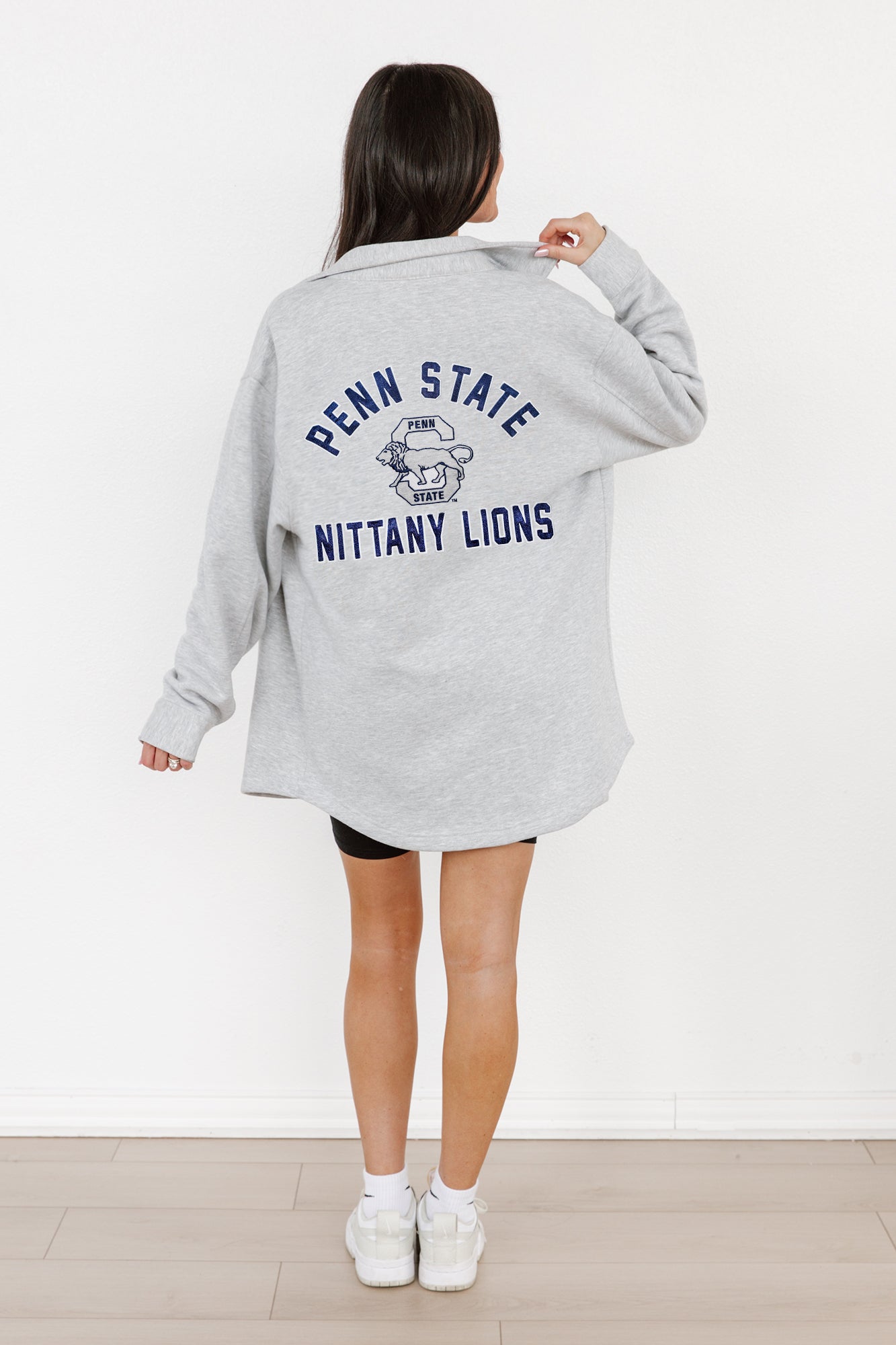 PENN STATE NITTANY LIONS WAY TO GO SOFT, LONG SLEEVE COTTON-BLEND COLLARED OVERSHIRT WITH BUTTON CUFFS BY MADI PREWETT TROUTT