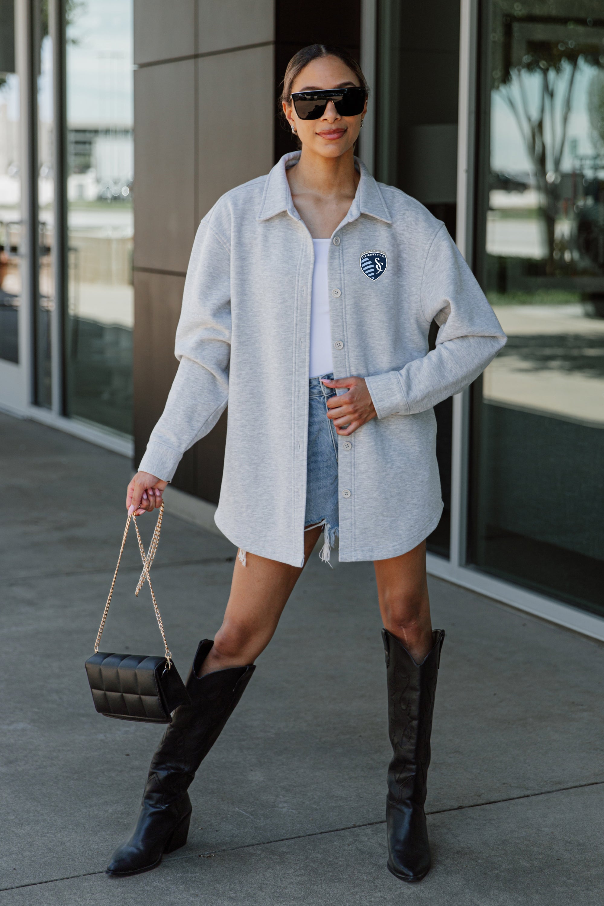 SPORTING KANSAS CITY MIDFIELD MAGIC SOFT, LONG SLEEVE COTTON-BLEND COLLARED OVERSHIRT WITH BUTTON CUFFS