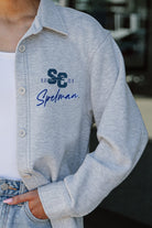 SPELMAN COLLEGE JAGUARS FOUNDATION SOFT, LONG SLEEVE COTTON-BLEND COLLARED OVERSHIRT WITH BUTTON CUFFS