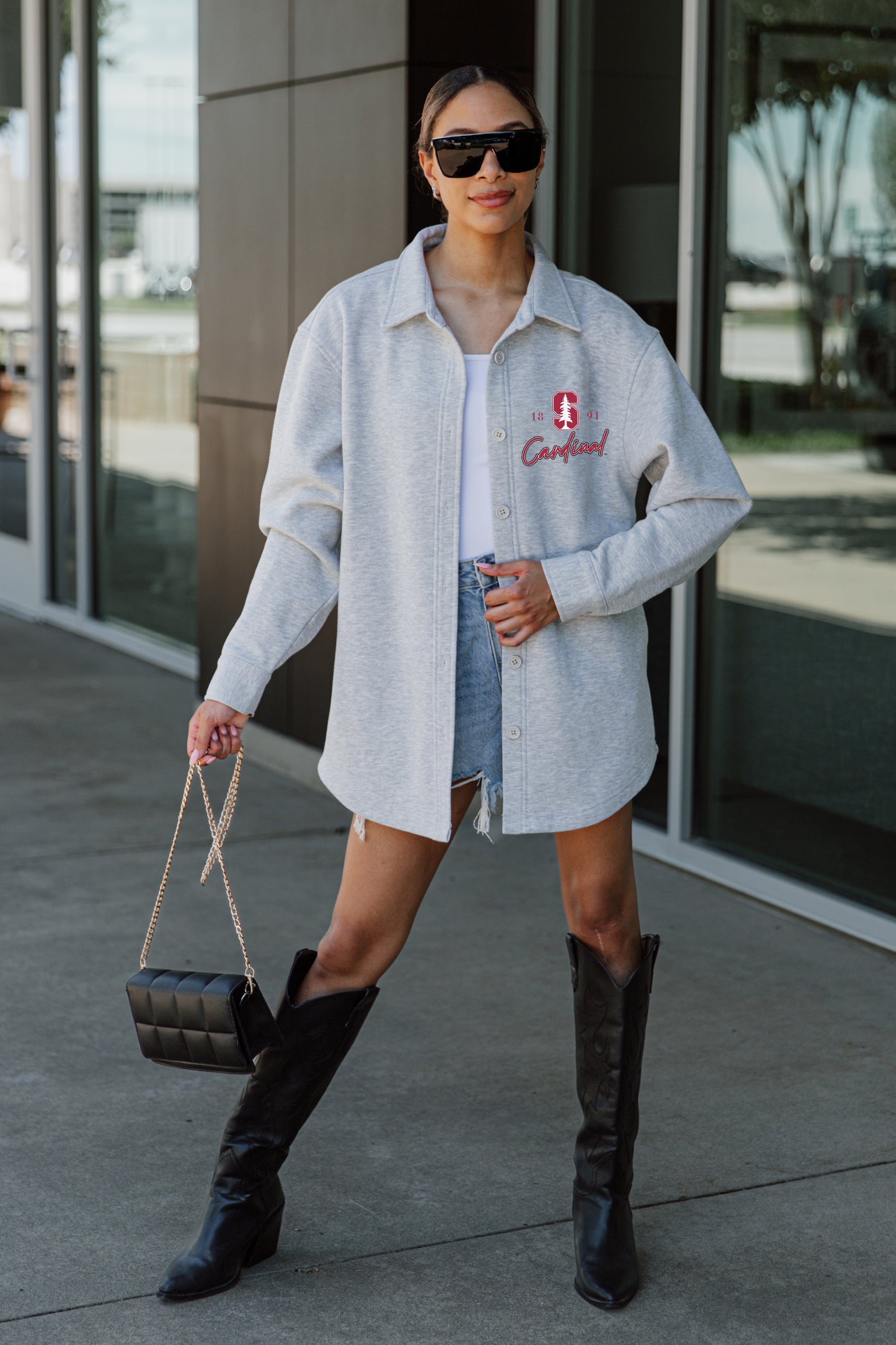 STANFORD CARDINAL FOUNDATION SOFT, LONG SLEEVE COTTON-BLEND COLLARED OVERSHIRT WITH BUTTON CUFFS