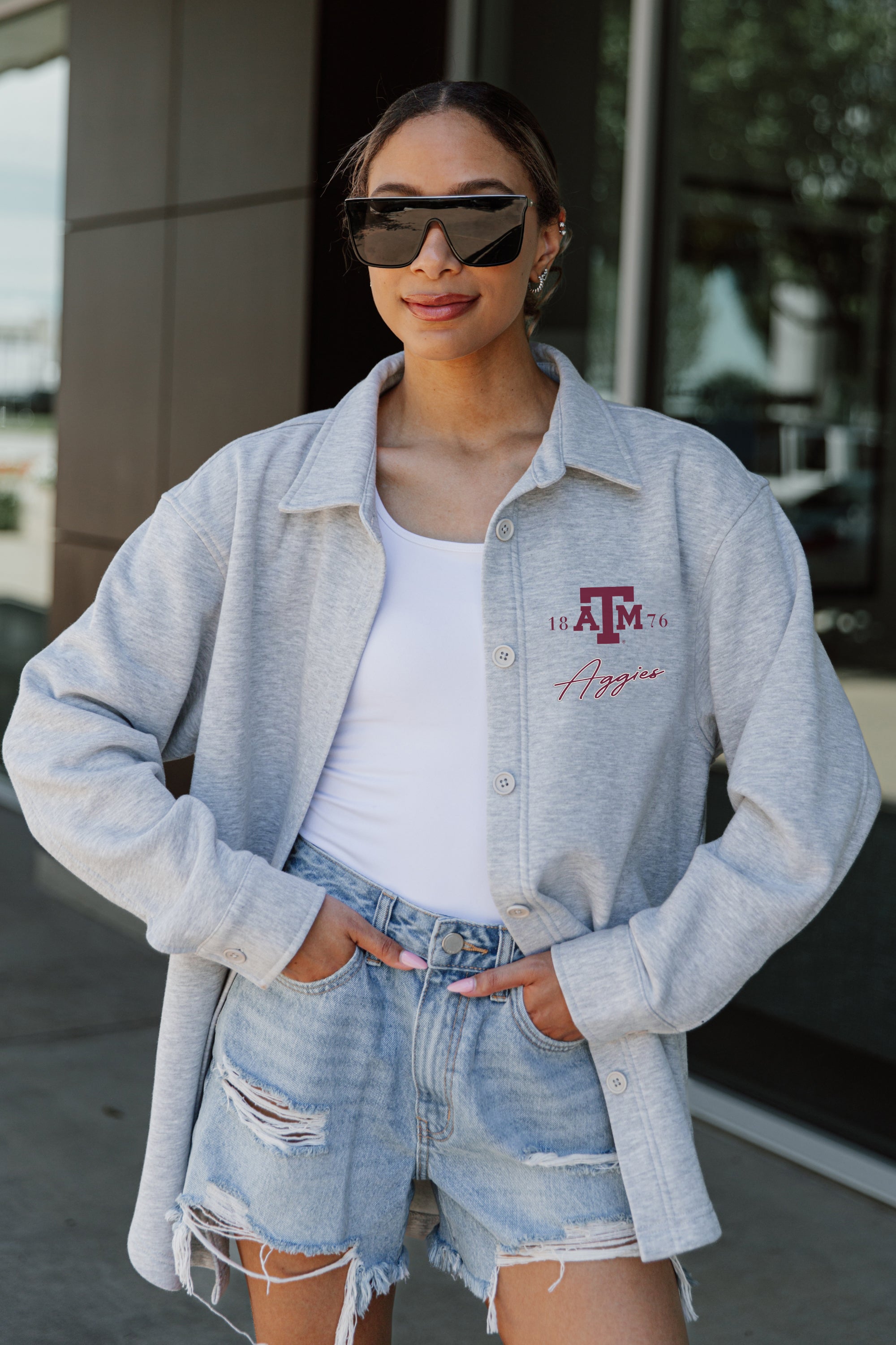 TEXAS A&M AGGIES FOUNDATION SOFT, LONG SLEEVE COTTON-BLEND COLLARED OVERSHIRT WITH BUTTON CUFFS