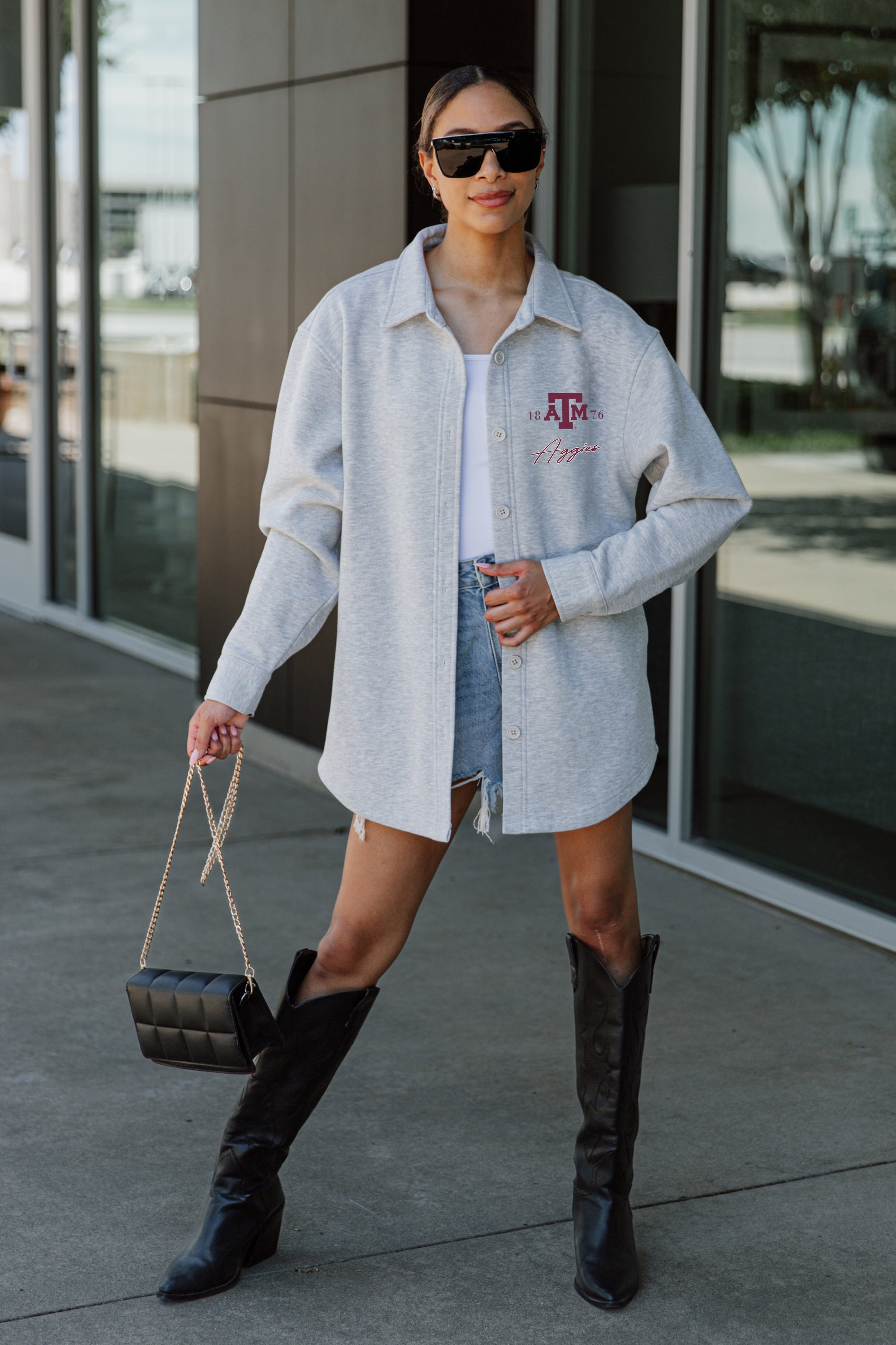 TEXAS A&M AGGIES FOUNDATION SOFT, LONG SLEEVE COTTON-BLEND COLLARED OVERSHIRT WITH BUTTON CUFFS