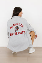 OHIO STATE BUCKEYES WAY TO GO SOFT, LONG SLEEVE COTTON-BLEND COLLARED OVERSHIRT WITH BUTTON CUFFS BY MADI PREWETT TROUTT