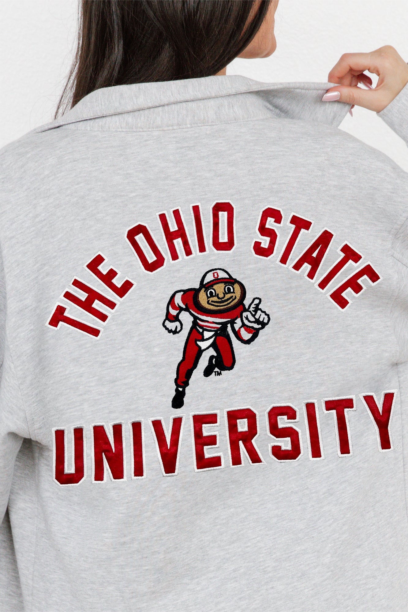 OHIO STATE BUCKEYES WAY TO GO SOFT, LONG SLEEVE COTTON-BLEND COLLARED OVERSHIRT WITH BUTTON CUFFS BY MADI PREWETT TROUTT