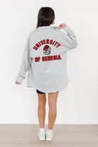 GEORGIA BULLDOGS WAY TO GO SOFT, LONG SLEEVE COTTON-BLEND COLLARED OVERSHIRT WITH BUTTON CUFFS BY MADI PREWETT TROUTT