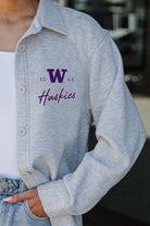 WASHINGTON HUSKIES FOUNDATION SOFT, LONG SLEEVE COTTON-BLEND COLLARED OVERSHIRT WITH BUTTON CUFFS