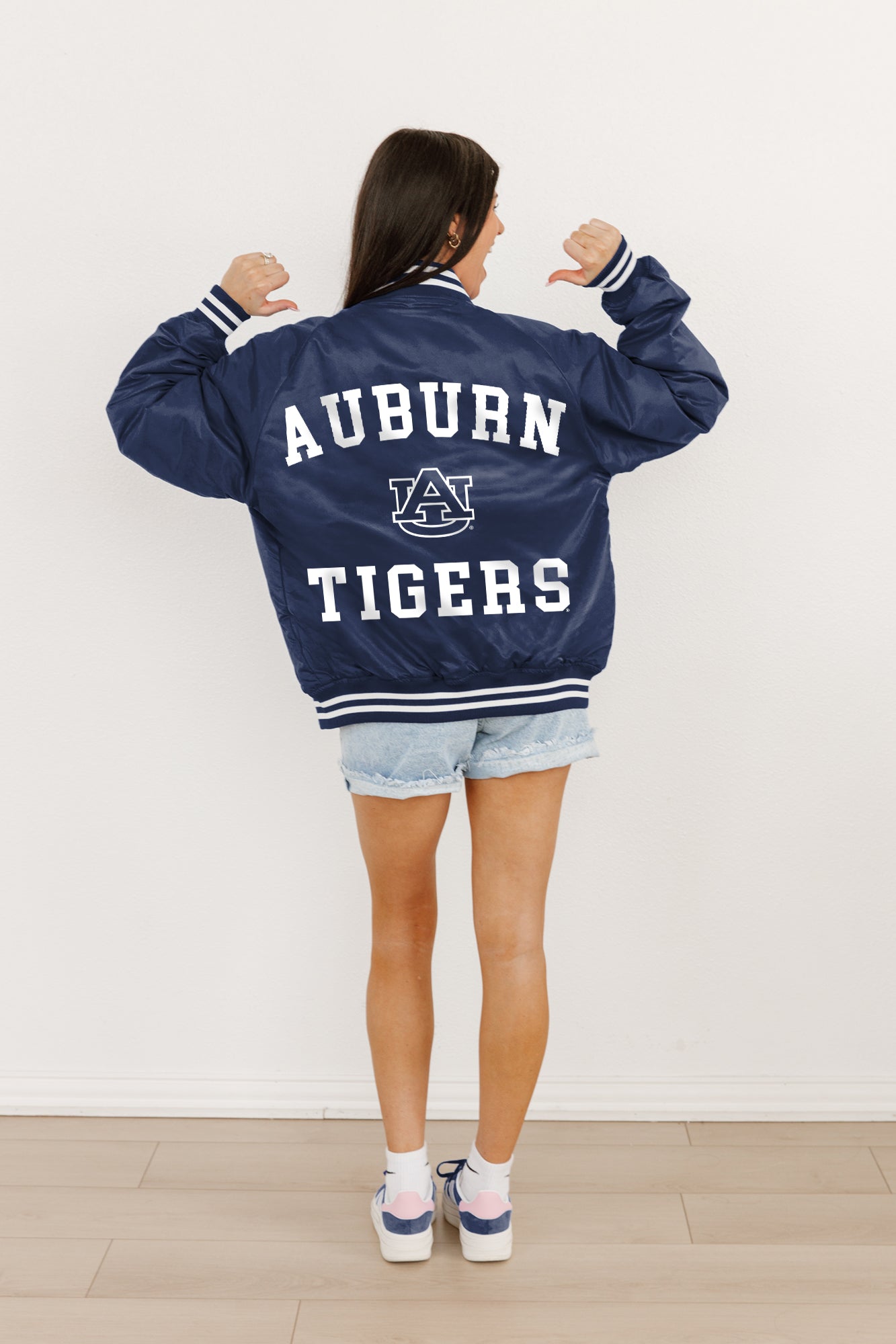 AUBURN TIGERS CHAMPION'S CLUB SPORT STRIPE VARSITY JACKET BY MADI PREWETT TROUTT