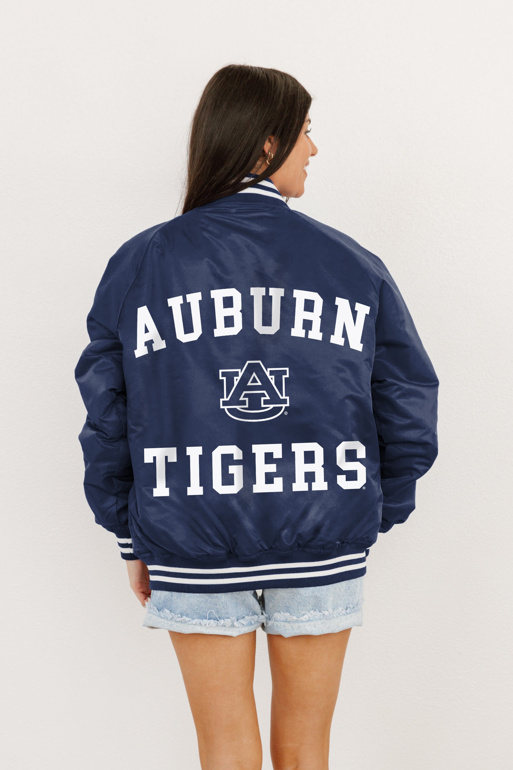 AUBURN TIGERS CHAMPION'S CLUB SPORT STRIPE VARSITY JACKET BY MADI PREWETT TROUTT