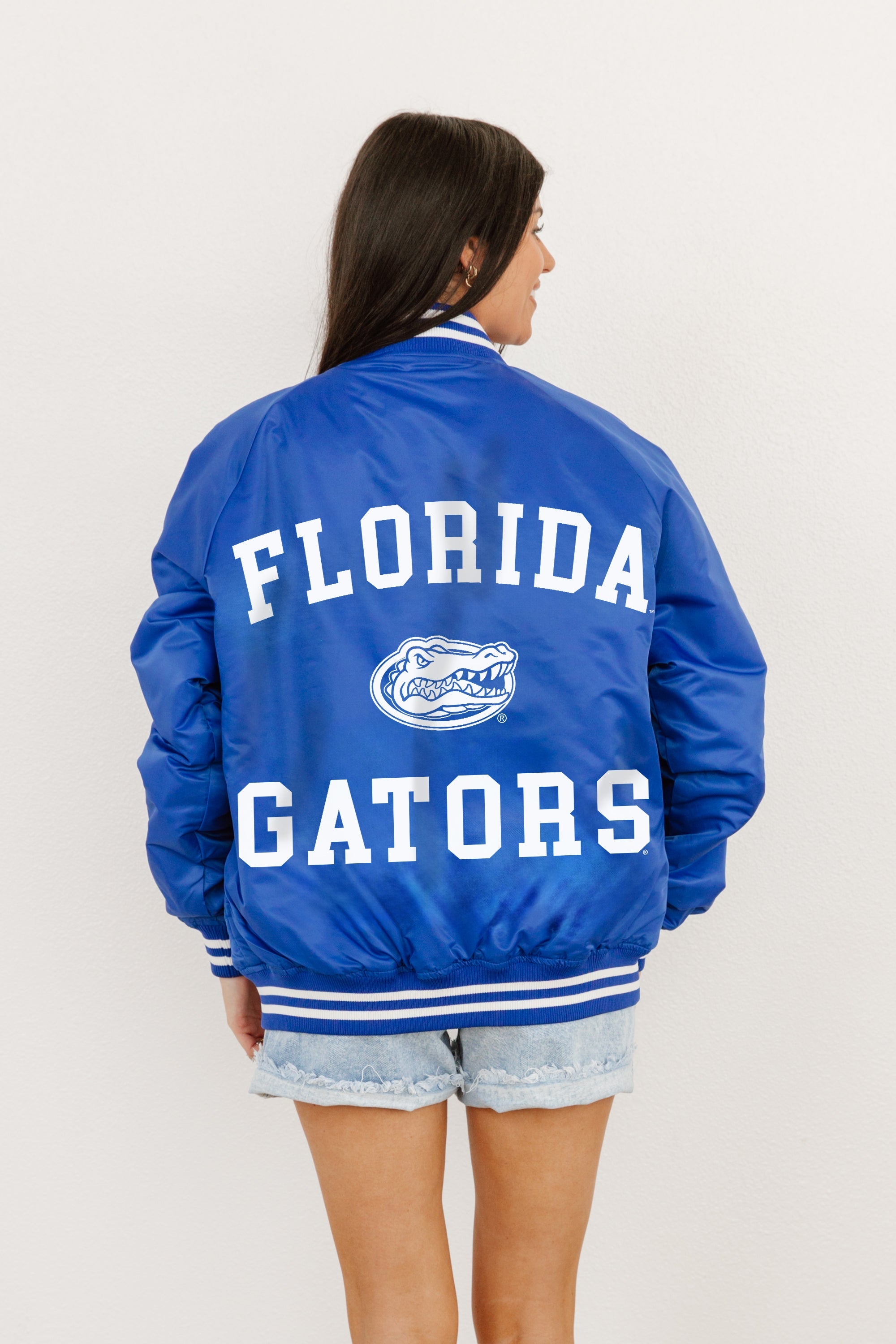 FLORIDA GATORS CHAMPION'S CLUB SPORT STRIPE VARSITY JACKET BY MADI PREWETT TROUTT