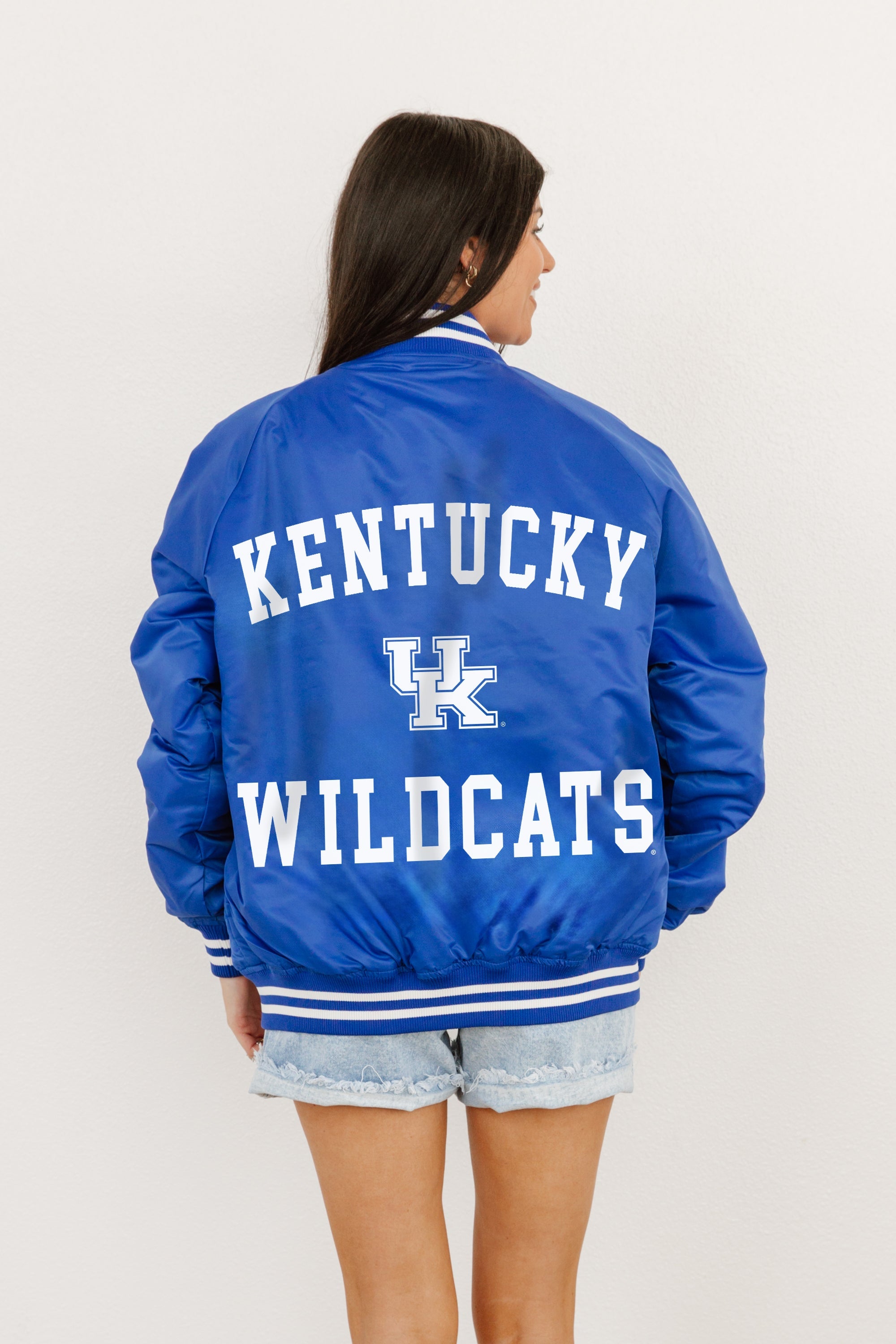 KENTUCKY WILDCATS CHAMPION'S CLUB SPORT STRIPE VARSITY JACKET BY MADI PREWETT TROUTT