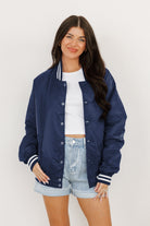 MICHIGAN WOLVERINES CHAMPION'S CLUB SPORT STRIPE VARSITY JACKET BY MADI PREWETT TROUTT