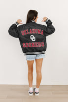 OKLAHOMA SOONERS CHAMPION'S CLUB SPORT STRIPE VARSITY JACKET BY MADI PREWETT TROUTT