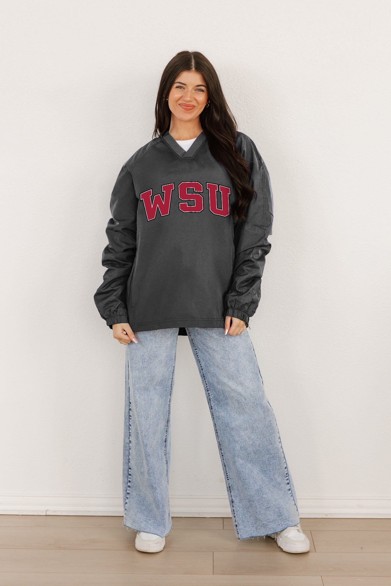 WASHINGTON STATE COUGARS VICTORY BOUND CLASSIC V-NECK WIND SHIRT BY MADI PREWETT TROUTT