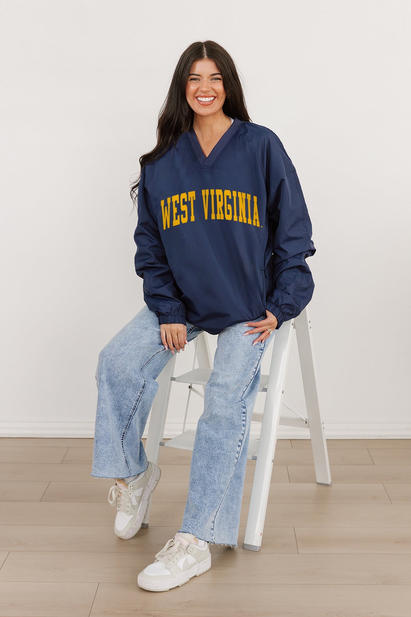 WEST VIRGINIA MOUNTAINEERS VICTORY BOUND CLASSIC V-NECK WIND SHIRT BY MADI PREWETT TROUTT