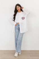 ALABAMA CRIMSON TIDE VICTORY CHANT WHITE BUTTON DOWN COLLARED TOP BY MADI PREWETT TROUTT