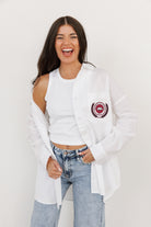 ARKANSAS RAZORBACKS VICTORY CHANT WHITE BUTTON DOWN COLLARED TOP BY MADI PREWETT TROUTT