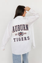 AUBURN TIGERS VICTORY CHANT WHITE BUTTON DOWN COLLARED TOP BY MADI PREWETT TROUTT