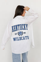 KENTUCKY WILDCATS VICTORY CHANT WHITE BUTTON DOWN COLLARED TOP BY MADI PREWETT TROUTT