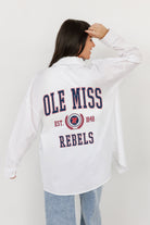 OLE MISS REBELS VICTORY CHANT WHITE BUTTON DOWN COLLARED TOP BY MADI PREWETT TROUTT