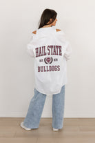 MISSISSIPPI STATE BULLDOGS VICTORY CHANT WHITE BUTTON DOWN COLLARED TOP BY MADI PREWETT TROUTT