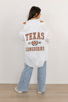 TEXAS LONGHORNS VICTORY CHANT WHITE BUTTON DOWN COLLARED TOP BY MADI PREWETT TROUTT