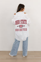 OHIO STATE BUCKEYES VICTORY CHANT WHITE BUTTON DOWN COLLARED TOP BY MADI PREWETT TROUTT