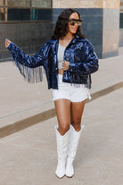 DALLAS COWBOYS GLAM FOR GAMEDAY MIRRORBALL FRINGE SEQUIN JACKET