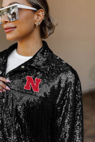 NEBRASKA CORNHUSKERS ON THE FRINGE MIRRORBALL FRINGE SEQUIN JACKET