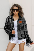 OKLAHOMA STATE COWBOYS ON THE FRINGE MIRRORBALL FRINGE SEQUIN JACKET