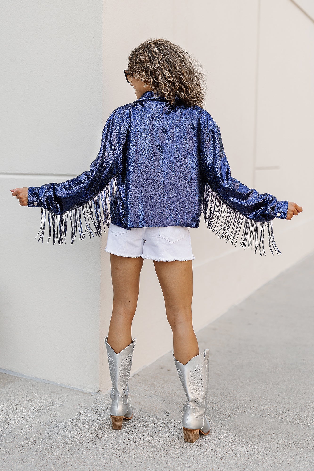 PENN STATE NITTANY LIONS ON THE FRINGE MIRRORBALL FRINGE SEQUIN JACKET