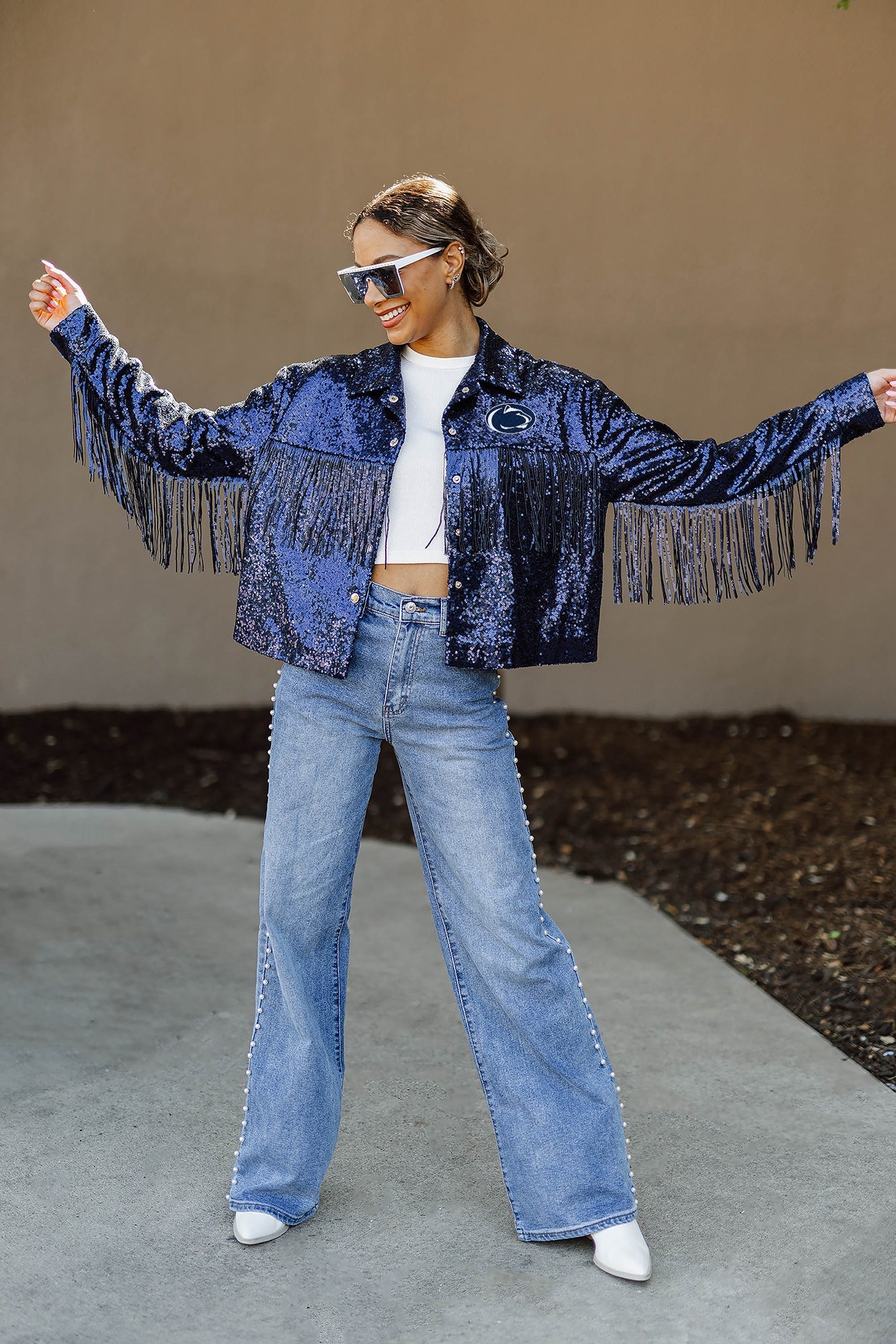 PENN STATE NITTANY LIONS ON THE FRINGE MIRRORBALL FRINGE SEQUIN JACKET