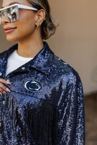 PENN STATE NITTANY LIONS ON THE FRINGE MIRRORBALL FRINGE SEQUIN JACKET