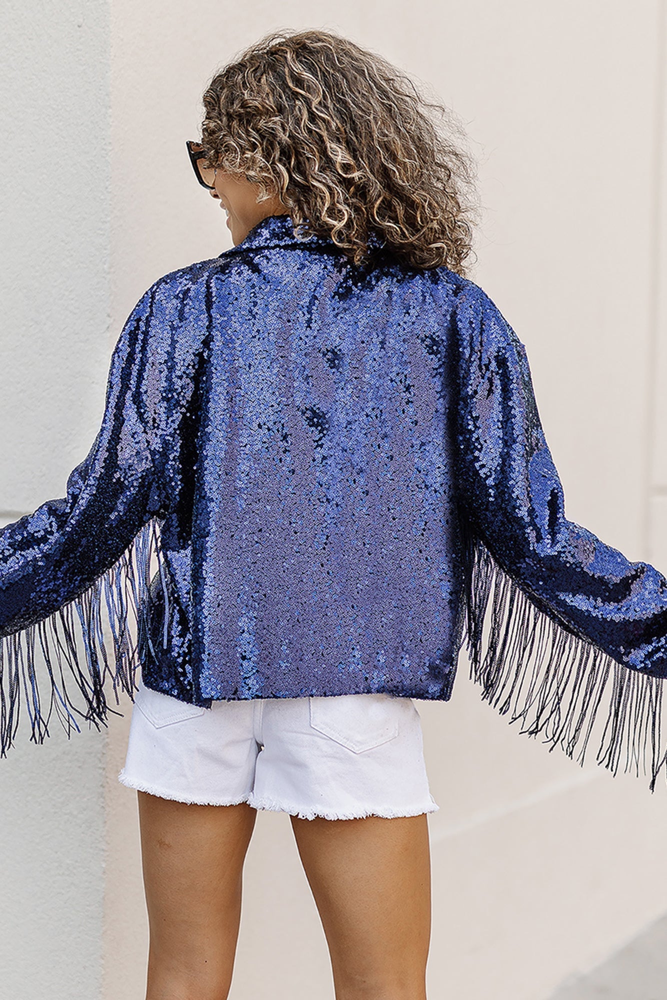 PENN STATE NITTANY LIONS ON THE FRINGE MIRRORBALL FRINGE SEQUIN JACKET