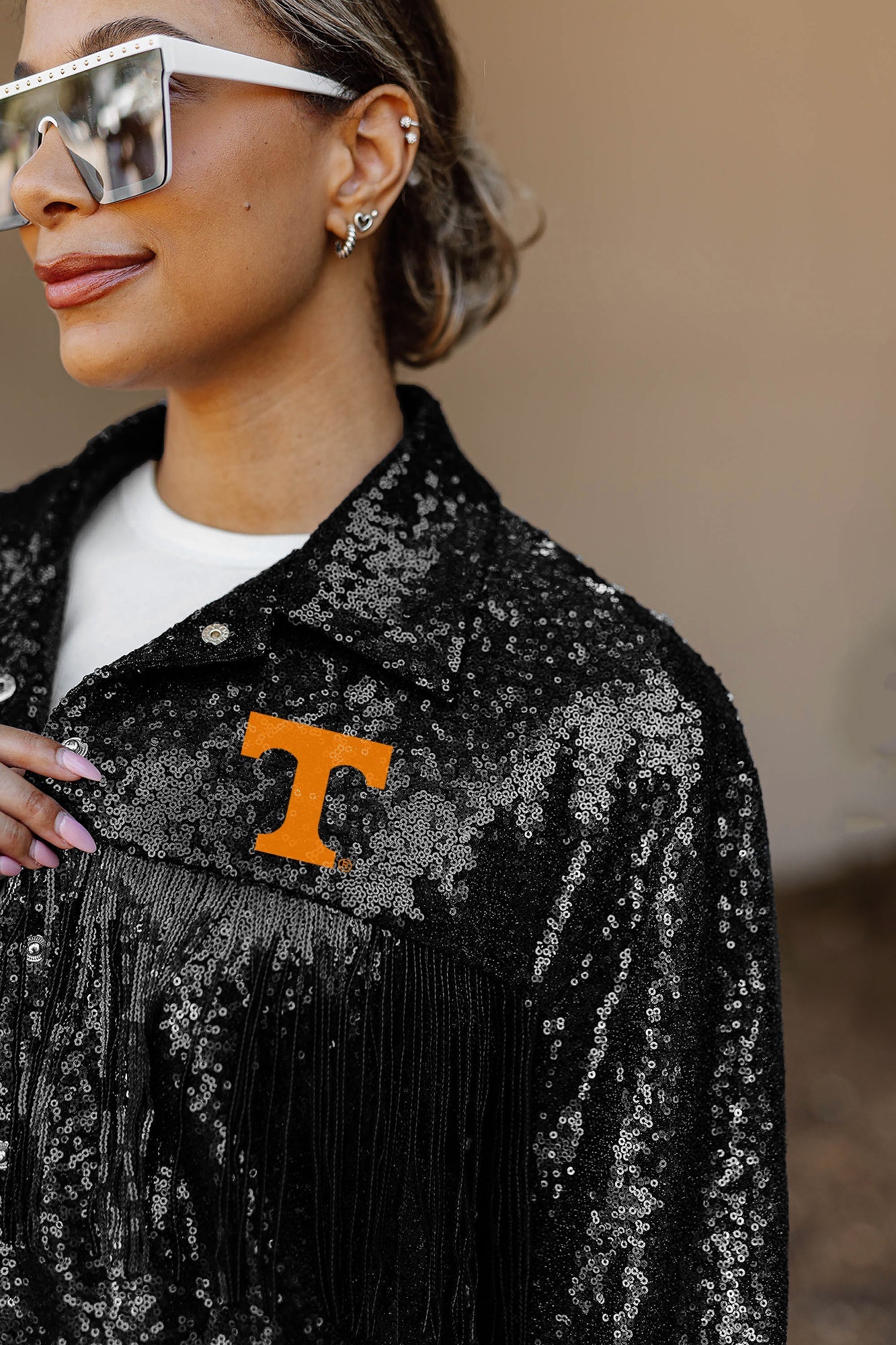 TENNESSEE VOLUNTEERS ON THE FRINGE MIRRORBALL FRINGE SEQUIN JACKET