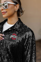 OHIO STATE BUCKEYES ON THE FRINGE MIRRORBALL FRINGE SEQUIN JACKET