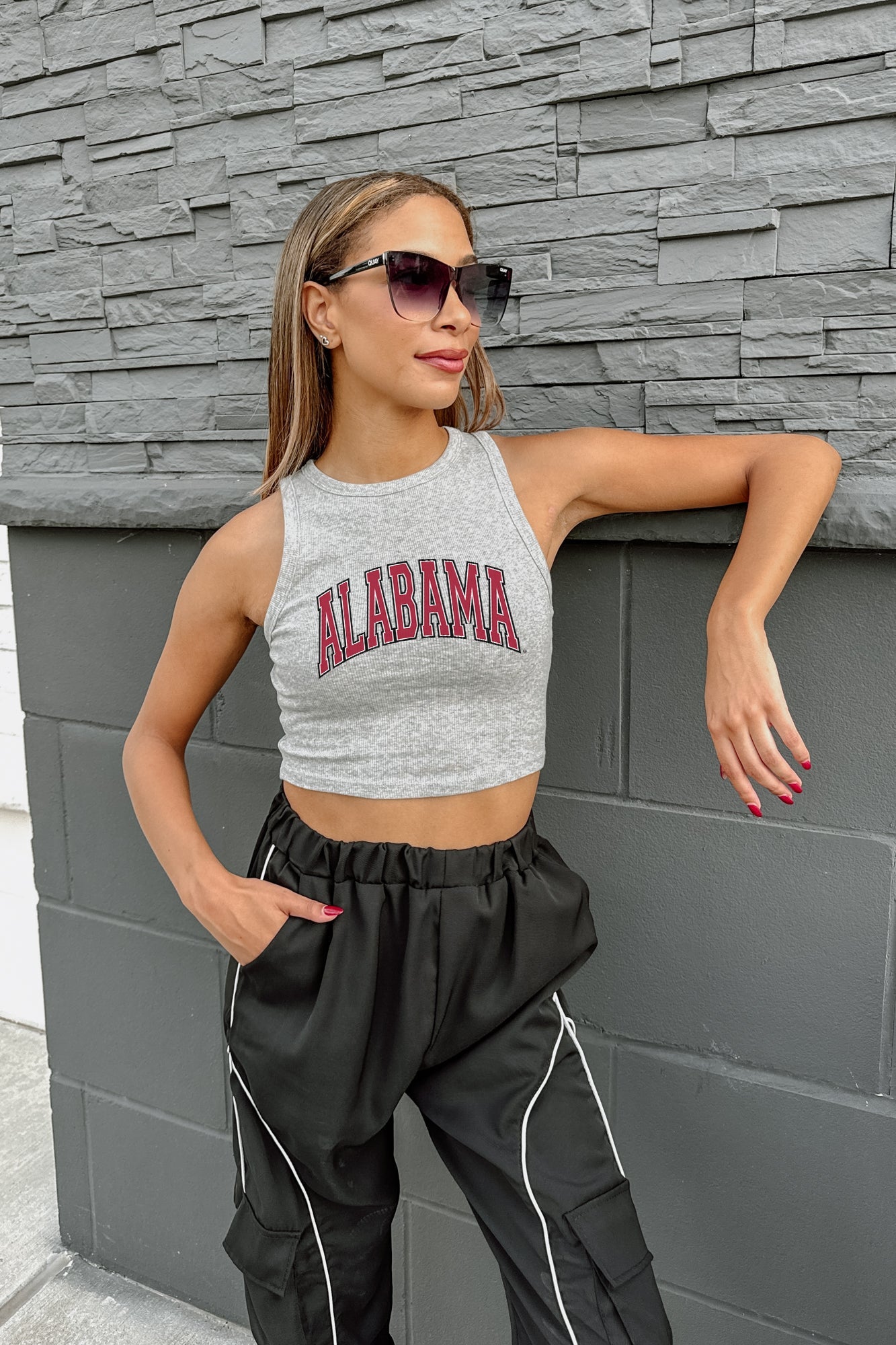 ALABAMA CRIMSON TIDE DOWN AND DISTANCE ESSENTIAL RIBBED CROP TANK BY MADI PREWETT TROUTT