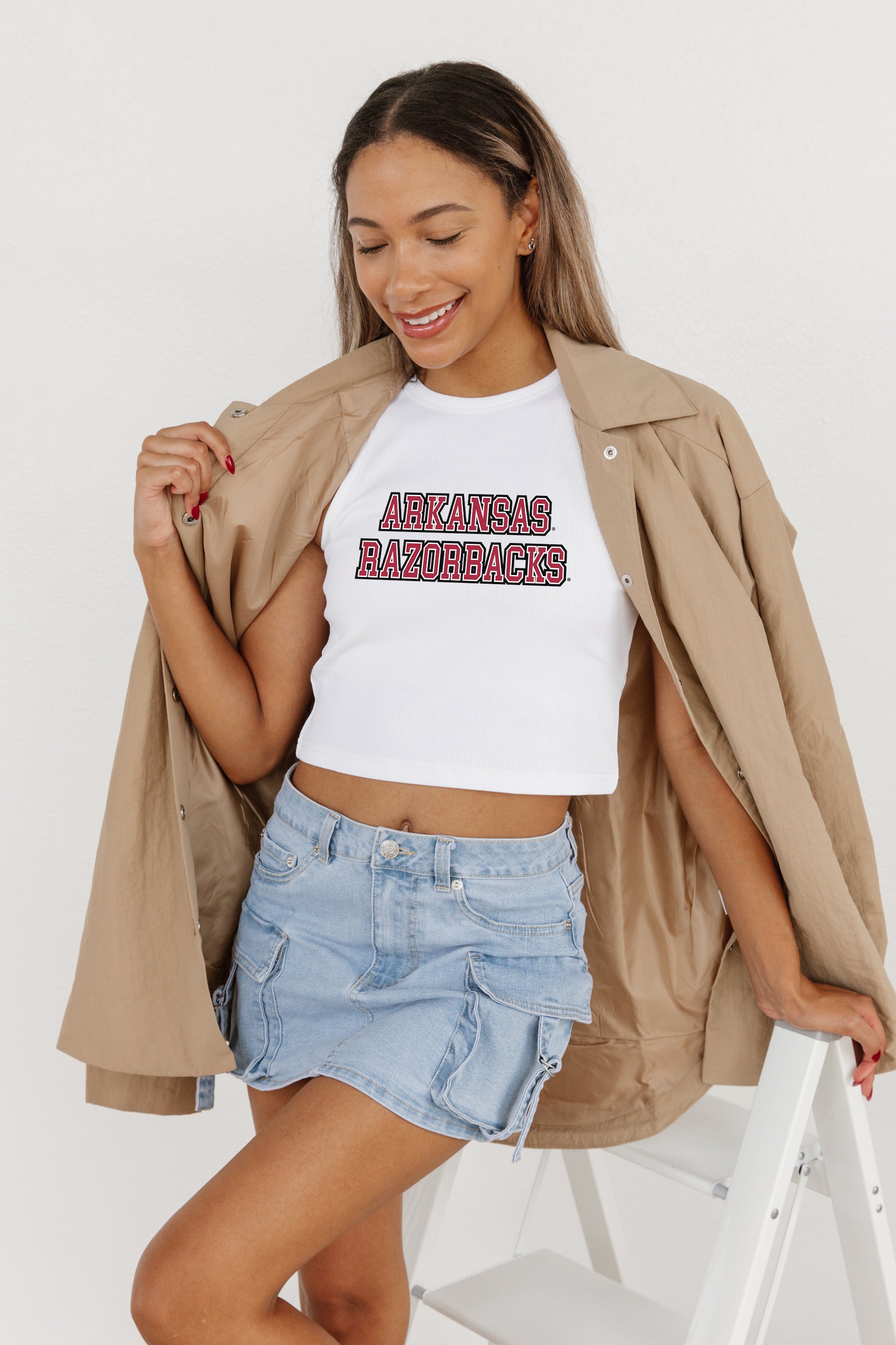 ARKANSAS RAZORBACKS WINNING TRADITION ESSENTIAL RIBBED CROP TANK BY MADI PREWETT TROUTT