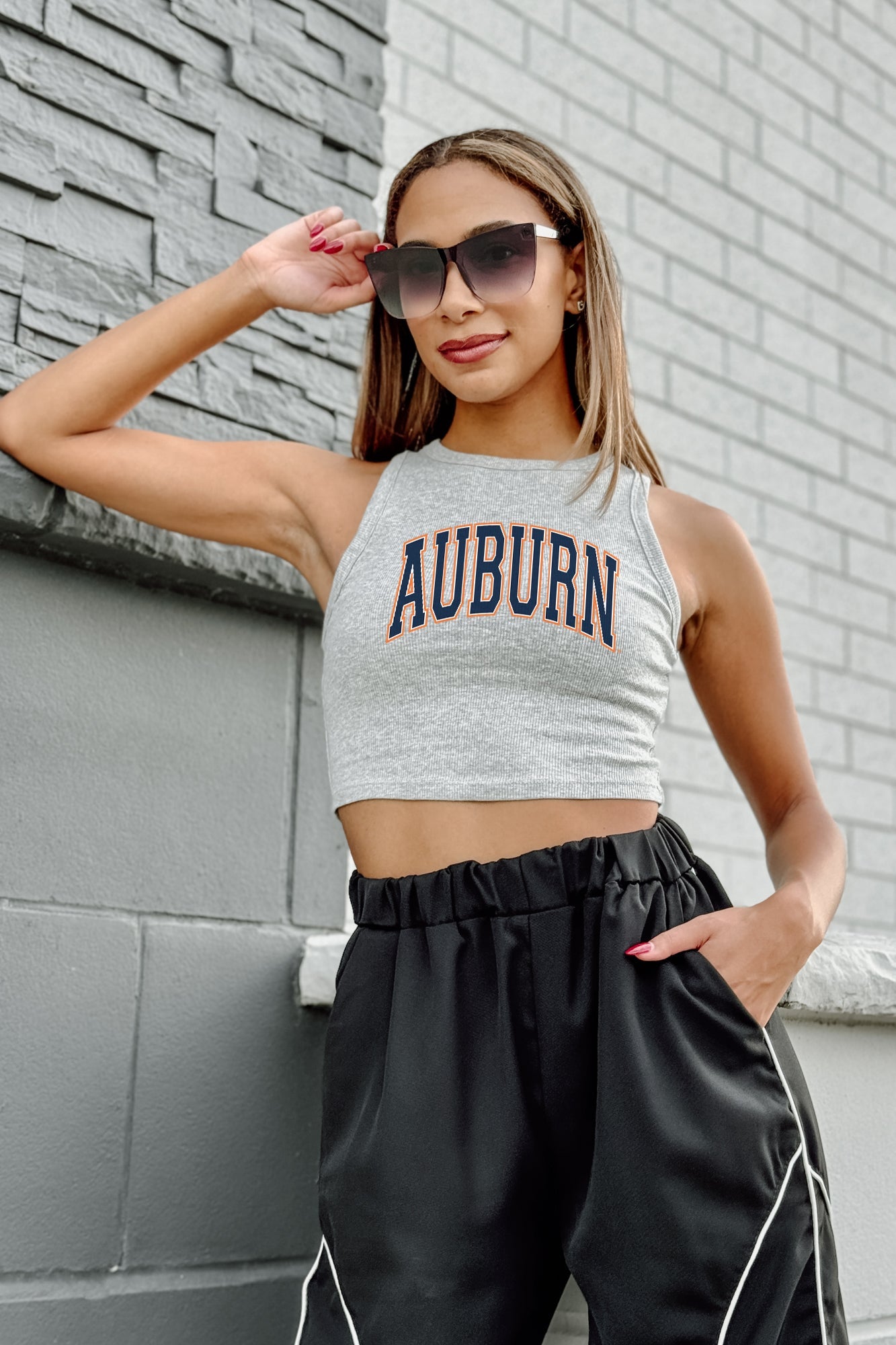 AUBURN TIGERS DOWN AND DISTANCE ESSENTIAL RIBBED CROP TANK BY MADI PREWETT TROUTT