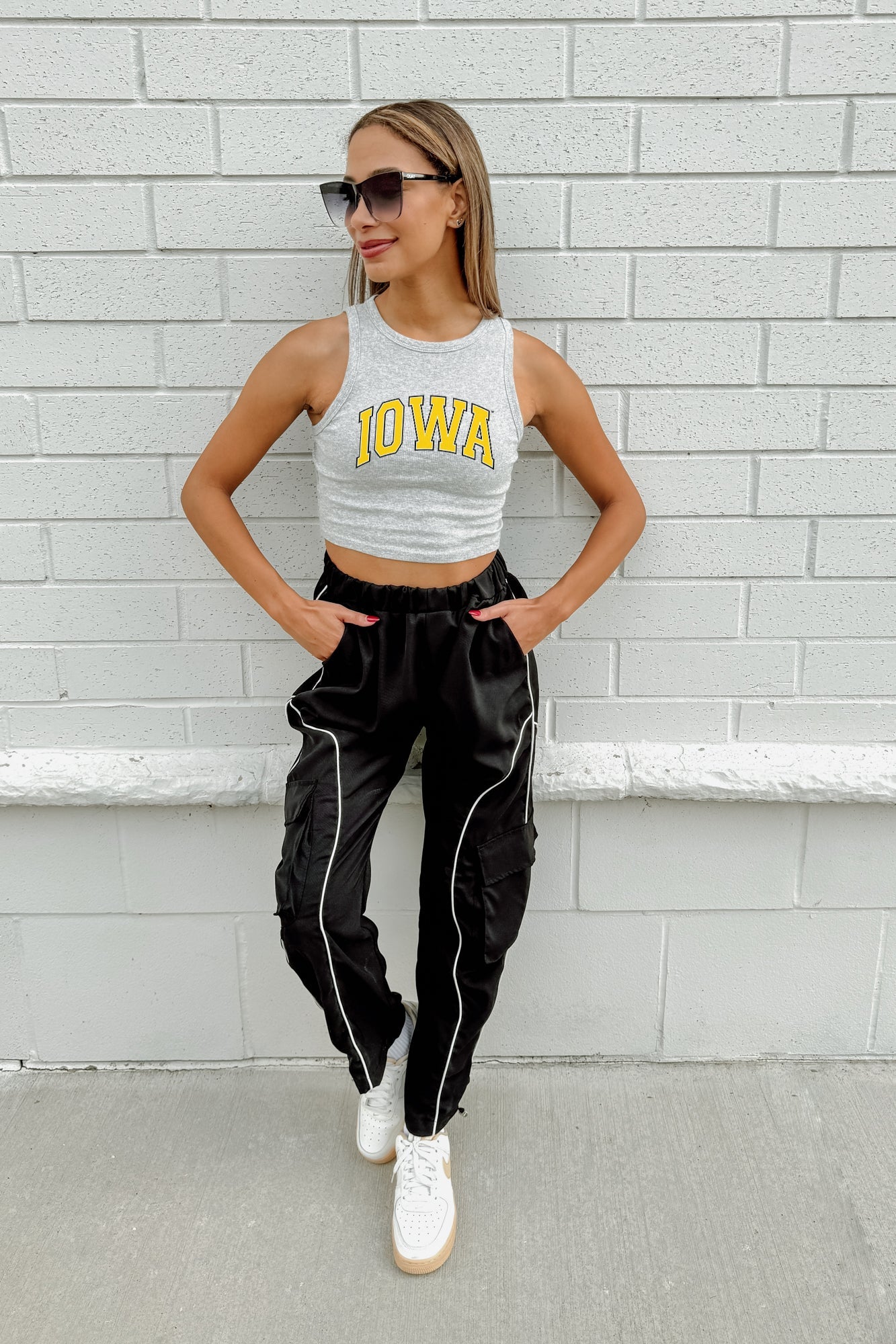 IOWA HAWKEYES DOWN AND DISTANCE ESSENTIAL RIBBED CROP TANK BY MADI PREWETT TROUTT