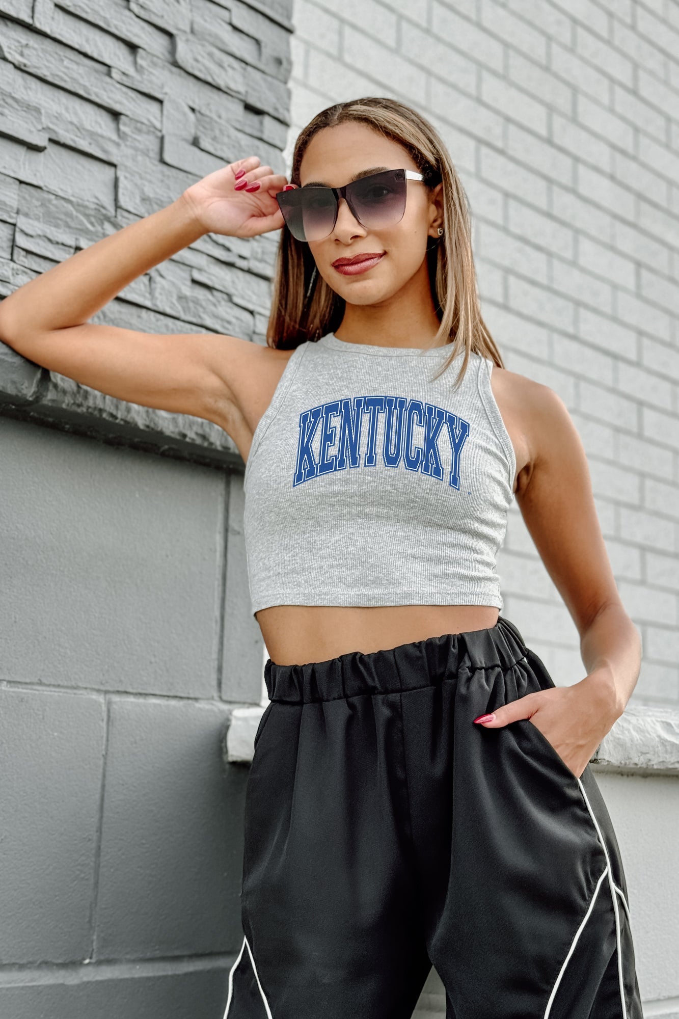 KENTUCKY WILDCATS DOWN AND DISTANCE ESSENTIAL RIBBED CROP TANK BY MADI PREWETT TROUTT