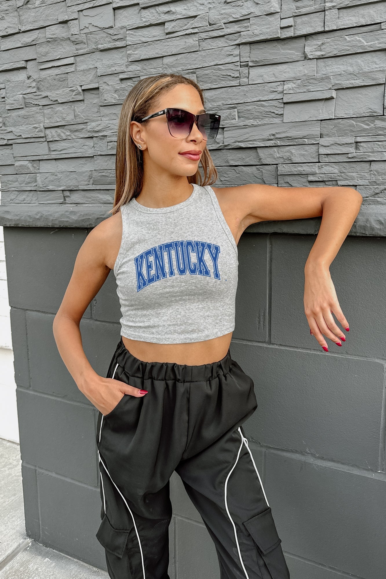 KENTUCKY WILDCATS DOWN AND DISTANCE ESSENTIAL RIBBED CROP TANK BY MADI PREWETT TROUTT