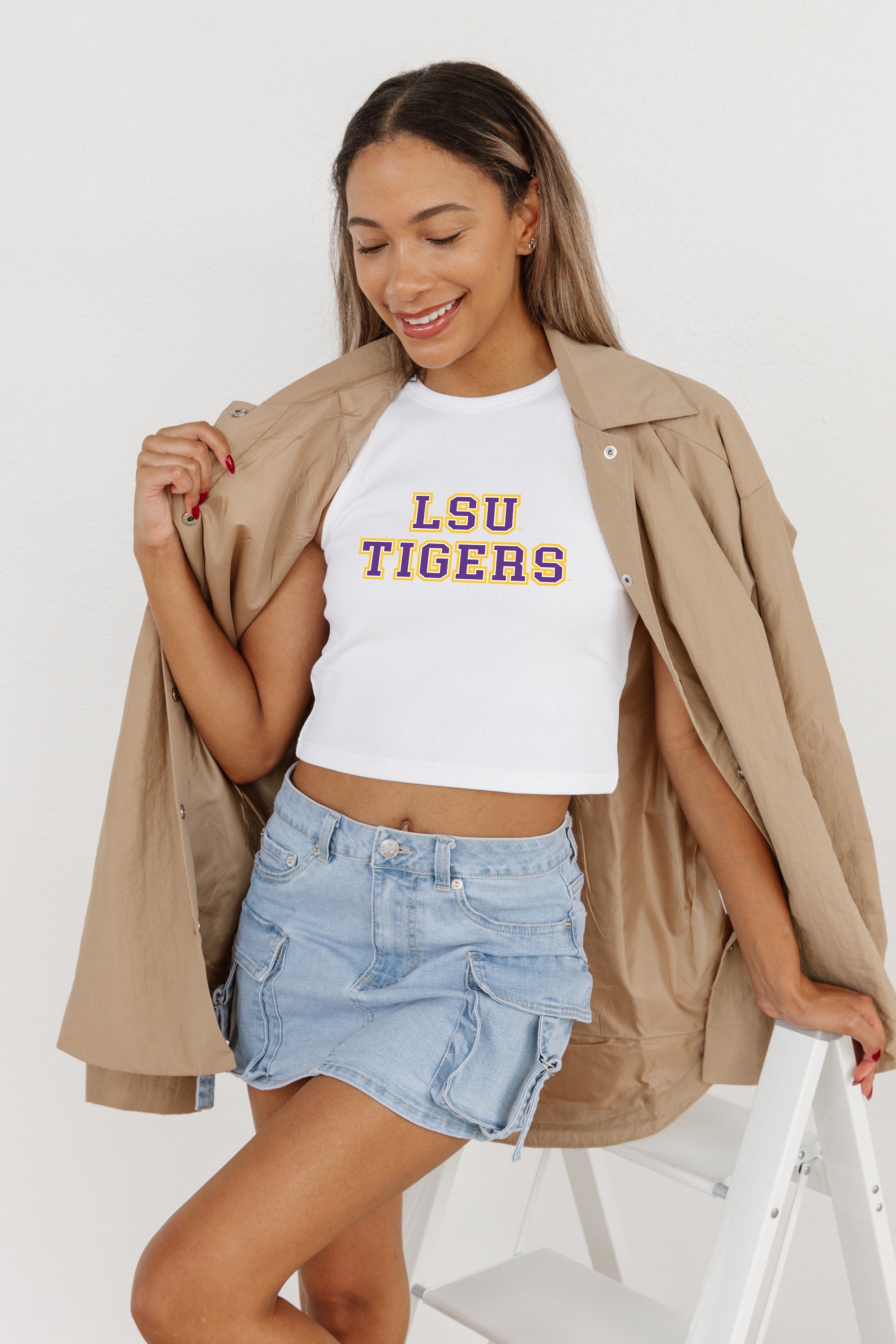 LSU TIGERS WINNING TRADITION ESSENTIAL RIBBED CROP TANK BY MADI PREWETT TROUTT