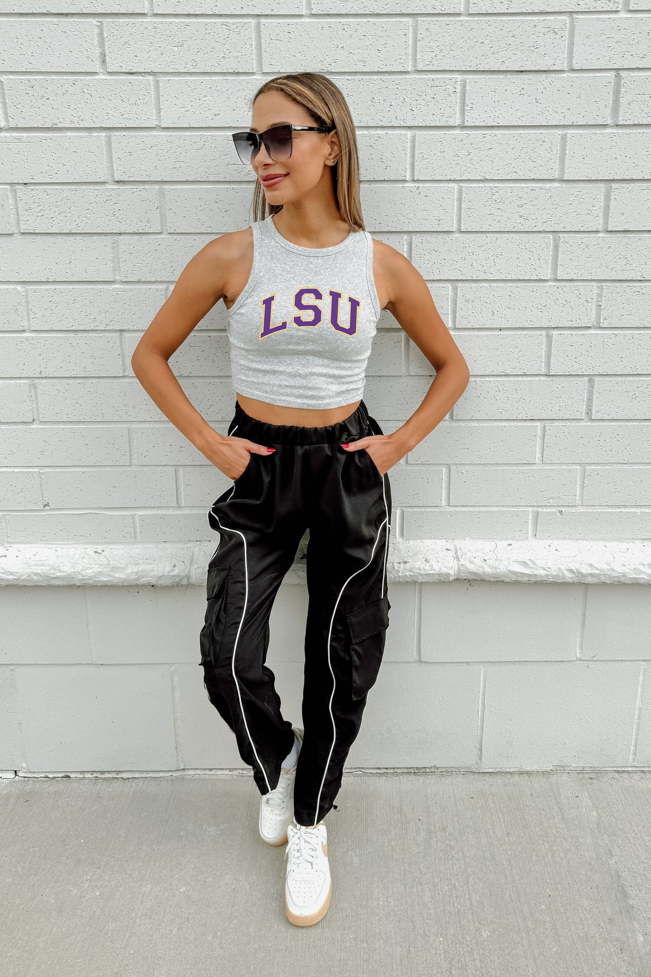 LSU TIGERS DOWN AND DISTANCE ESSENTIAL RIBBED CROP TANK BY MADI PREWETT TROUTT