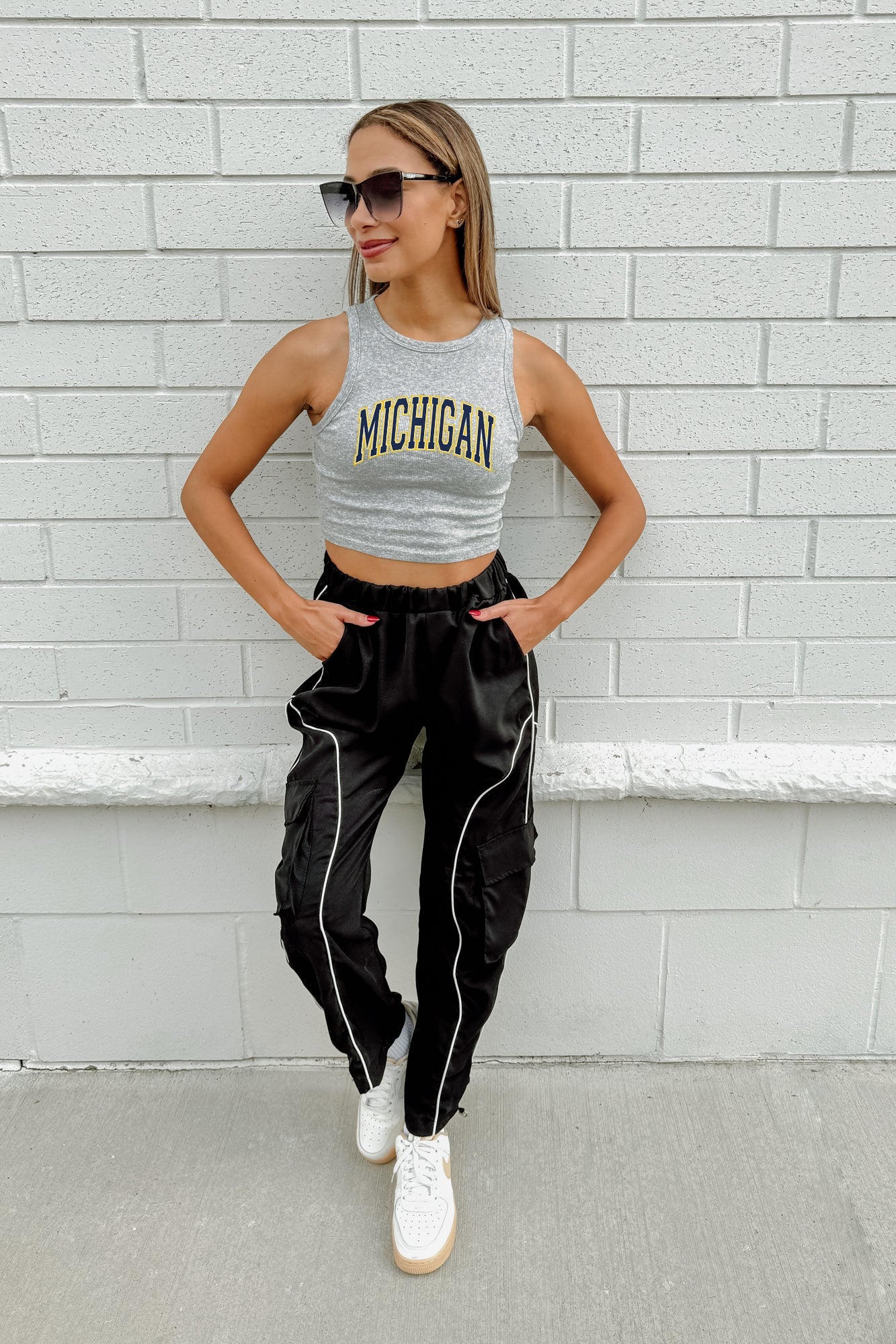 MICHIGAN WOLVERINES DOWN AND DISTANCE ESSENTIAL RIBBED CROP TANK BY MADI PREWETT TROUTT