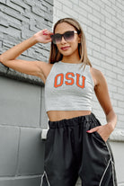 OKLAHOMA STATE COWBOYS DOWN AND DISTANCE ESSENTIAL RIBBED CROP TANK BY MADI PREWETT TROUTT