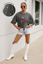 ALABAMA CRIMSON TIDE JUST IN TIME OVERSIZED ALL-OVER RHINESTONE SHORT SLEEVE CROP TEE