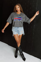 BUFFALO BILLS JUST IN TIME OVERSIZED ALL-OVER RHINESTONE SHORT SLEEVE CROP TEE