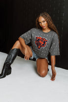 CHICAGO BEARS JUST IN TIME OVERSIZED ALL-OVER RHINESTONE SHORT SLEEVE CROP TEE