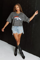 DENVER BRONCOS JUST IN TIME OVERSIZED ALL-OVER RHINESTONE SHORT SLEEVE CROP TEE