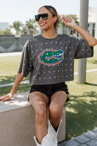 FLORIDA GATORS JUST IN TIME OVERSIZED ALL-OVER RHINESTONE SHORT SLEEVE CROP TEE